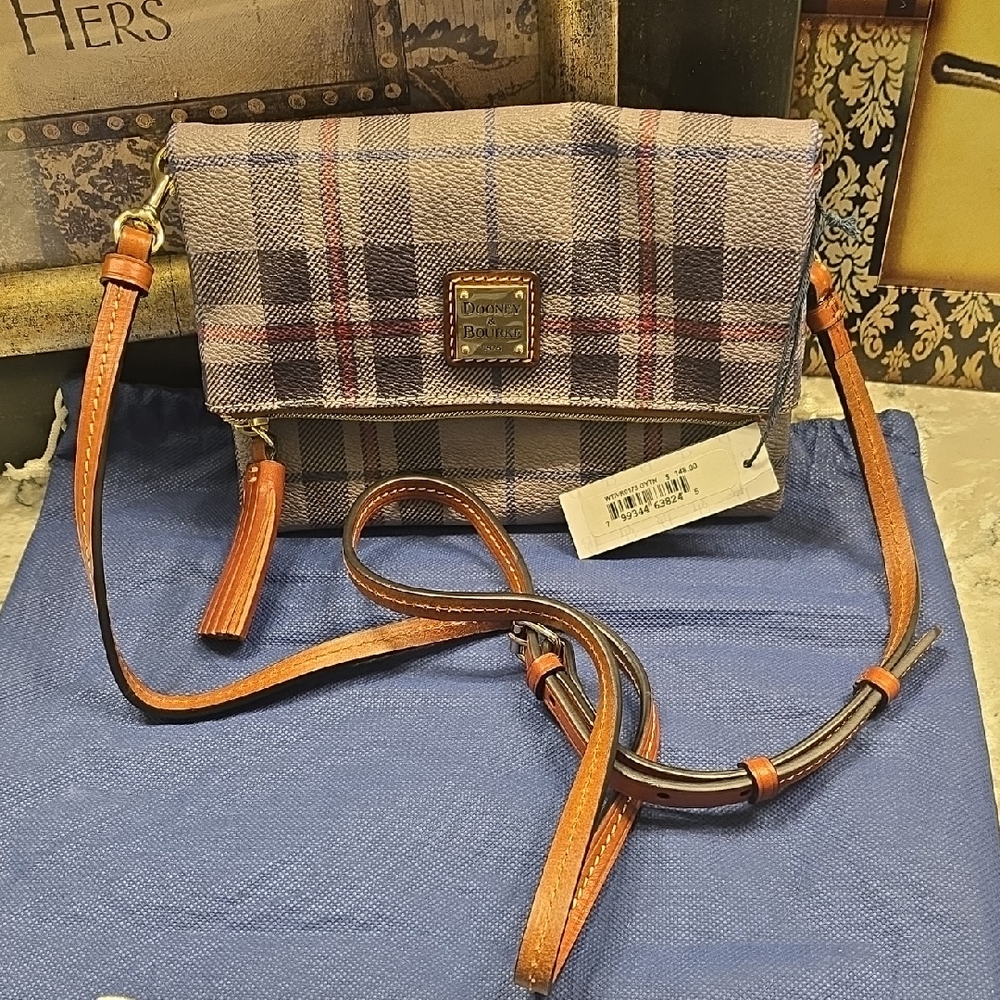 NWT Dooney & Bourke COATED COTTON GREY Crossbody Bag with Leather Trim